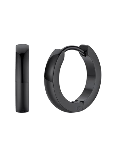 FaithHeart Stainless Steel Black Hoop Earrings for Men - Hypoallergenic Small Black Huggie Hoop Earrings Lightweight Sleeper Earrings Waterproof Cartilage Piercing Jewelry Gift 7/9/12/14/16mm