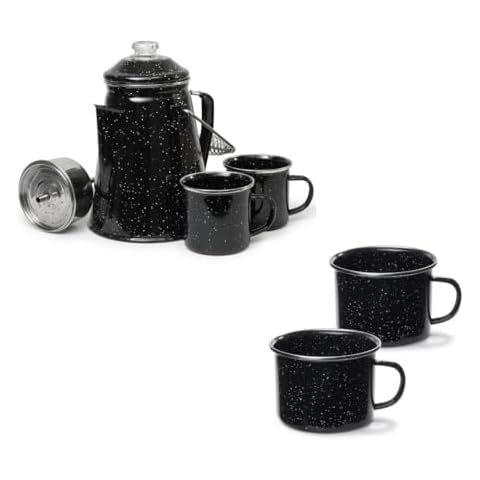 Toughty Classic Percolator Coffee Pot with 4 Enamel Mugs and Stainless Steel Filter - Original Camping Coffee Pot, Now Modernized – For Campsite Brewmasters Cover