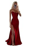 JIURSDA Long Wine Red Party Dresses for Women Strapless High Split Ruched Elegant Cocktail Dress Plus Size Long Prom Gowns with Slit Vestidos para Sexy Mujer Mardi Gras Ball Gown 18W