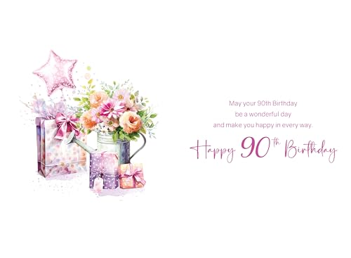 Cherry Orchard 90th Birthday Card for her, Luxury Milestone Birthday card From, Finished with a Beautiful pink foil Border