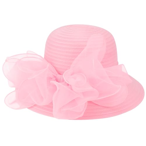 Image of DRESHOW Lady Derby Dress Church Bowler Cloche Hat Bowknot Organza Bridal Cap for Wedding