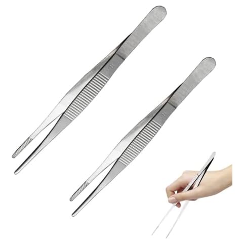 4 Pcs Food Tong Stainless Steel Cooking Tweezers Fine Tweezers, Kitchen Tweezers, Food Tweezers with Precision Serrated Tips for Cooking, Grilling, Baking, 14 cm Cover