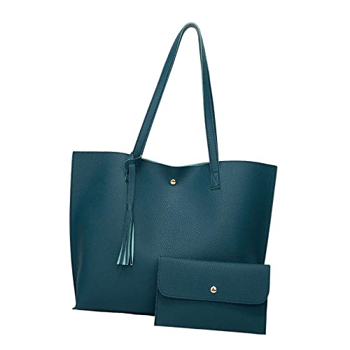 Conjunto de Bolsas de Couro PU Fashion Alça Superior Bolsa Composta Casual, Azul-ciano