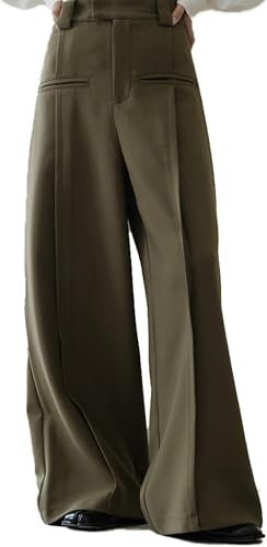 Women's Wide High Waisted Casual Straight Leg Folding Loose Pants