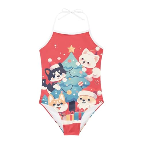 Christmas Girls One-Piece Swimsuits Beach Halter Swimwear Bathing Suit for 3-10 Years