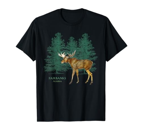 Fairbanks Alaska Elch Liebhaber Bäume Vintage Look Souvenir T-Shirt
