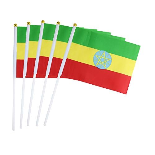 25 Pack Hand Held Small Mini Flag Ethiopia Ethiopians Flag Stick Flag Round Top National Country Flags,Party Decorations Supplies For Parades,World Cup,Festival Events,International Festival โ image 1