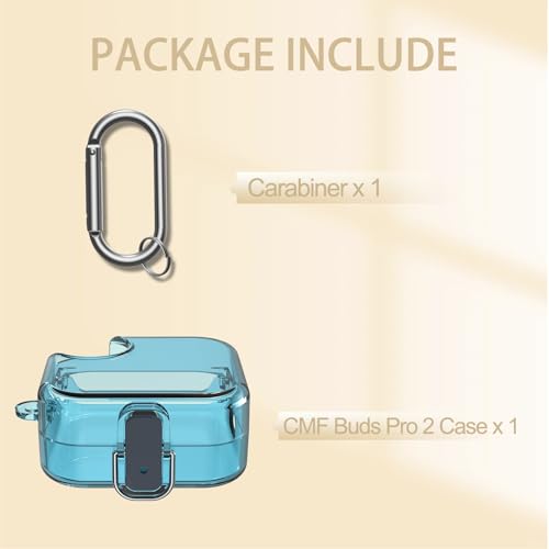 Image of [Secure Lock] Clear Case for CMF Buds Pro 2 Case Cover, Soft TPU Protective Earbuds Case, Only Compatible with CMF Buds Pro 2, Headphones Case with Carabiner Accessories Set(Clear Blue)