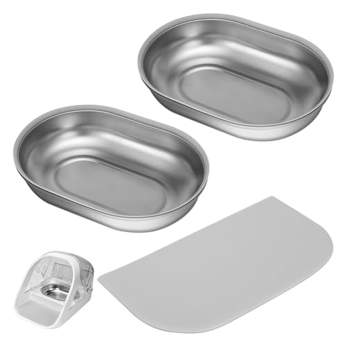 Feriva Edelstahlnäpfe und Matte im Set für Mikrochip-Futterautomaten, 2 SUS 304 Einzelschalen and und 1 Silikon Matte, für Nass und Trockenfutter,...