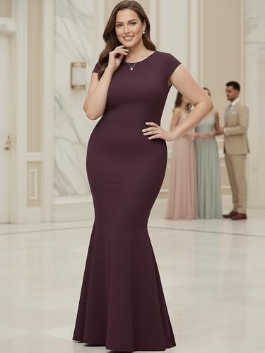 Image of KOH KOH Womens Long Cap Sleeve Fishtail Formal Evening Cocktail Maxi Dress