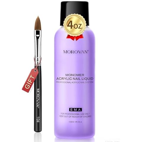 Morovan Monomer Acrylic Nail Liquid 4 oz: Acrylic Liquid Monomer for Acrylic Powder Acrylic Nail Extension with Acrylic Brush for Beginners DIY at home Non-Yellowing Cover