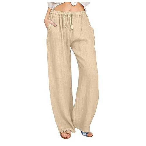 Linen Palazzo Pants for Women Summer Boho Wide Leg High Waist Casual Lounge Pant 2025 Beach Travel Vacation Outfits