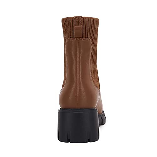 Image of Ruanyu Womens Platform Ankle Boots Elastic Chunky Block Heel Chelsea Booties Lug Sole Non-Slip Combat Shoes