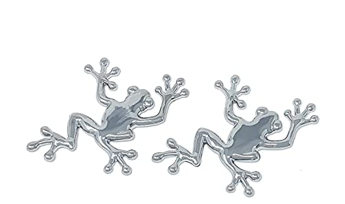 Chrome Frog License Plate Frame Set Of 2 With 2Pcs 3D Metal Car Frog Sticker Badge Emblem Sticker (Silver) #TOP1