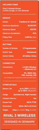 Rival 3 Wireless Gen 2 - Mouse Gaming - 2,4 GHz e Bluetooth - Sensore ottico TrueMove Air da 18000 DPI - Durata 60 milioni di clic - Leggero - Piedini 100% PTFE - Bianco - Mouse gaming - Immagine 14