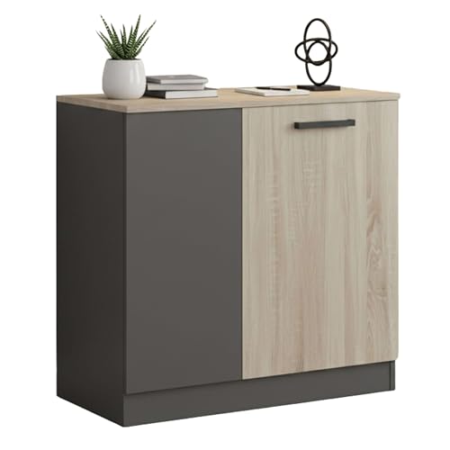 Miroytengo Armario de Oficina Bajo, Armario 2 Puertas, Multifuncional Oficina Nibis Roble Sonoma y Gris Antracita 80x78x40 cm