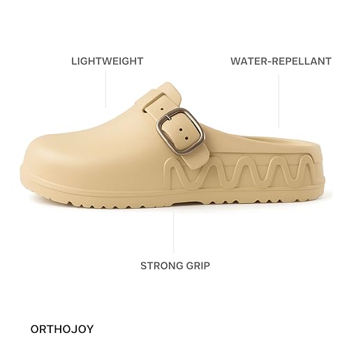 Image of ORTHO JOY Orthopedic Arch Support Clogs for Women - Comfort Slip-On Toe Post Slides with Adjustable Strap & Cushion Sole
