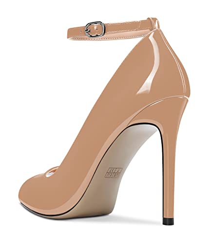 Aachcol Women Ankle Strap Pumps Stiletto High Heel Peep Open Round Toe 4 Inches3