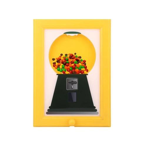 Eclipto Candy Dispenser Picture Frame, Hanging Gumball Machine in Frame, Handy Fast Distribution for Candies, Nuts, Pet Treats, Ideal Birthday & Holiday Gifts (Yellow)