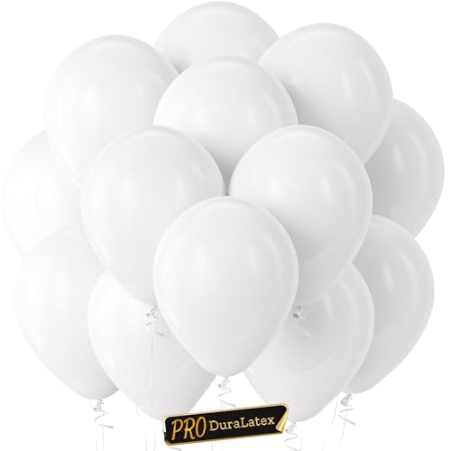 Bezente Pro Duralatex White Balloons - 100 Pack 12 inch Extra-Thick White Balloons for Long-Lasting Professional Party Decorations Large Wedding Birthday Graduation Bridal Shower