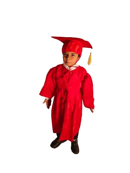 Milan dresses Red Convocation Gowns with Caps for Kids and Adults - Graduation Attire for Boys and Girls - Set of 2