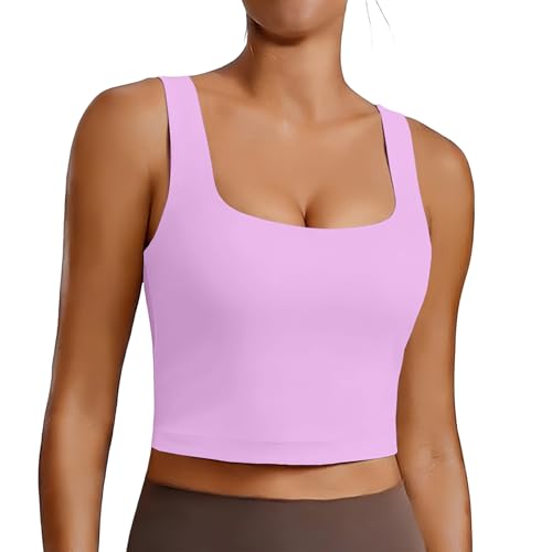 Image of PINSPARK Sports Bra for Women Square Neck Longline Tank Top with Built in Bra