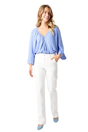 'Fiercely Bella Boutique' Hi-Waisted, Cargo, White, Straight Jeans