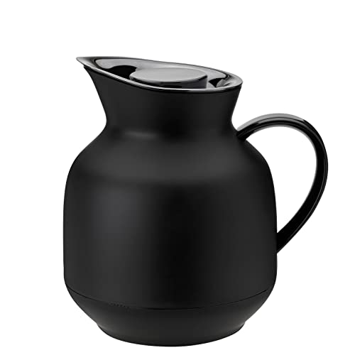 Stelton Isolierkanne Amphora - Teekanne, Thermoskanne, Thermosflasche | 1-Liter-Kunststoffkanne mit Thermo-Glaseinsatz - Zubehör für Haushalt, Küche, Esszimmer - Mattes Finish, Soft Black