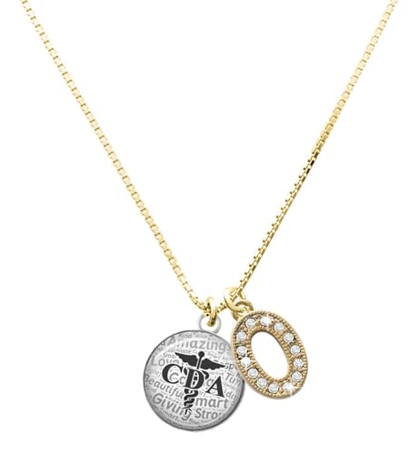 Delight Jewelry Silvertone Domed Black CDA Goldtone Crystal Initial - O - Charm Necklace, 17.5"+2"