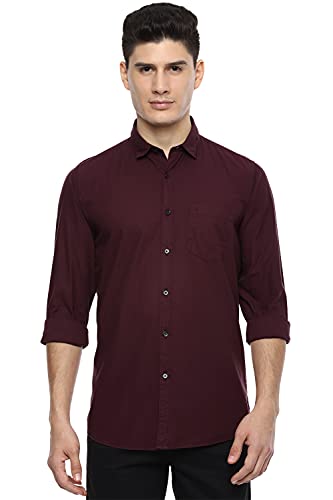ADITYA BIRLA Men's Cotton Van Heusen Sport Solid Slim Fit Casual Shirt (Vssflslbq58202_Maroon 44)