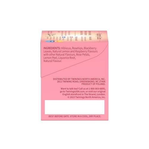 Twinings Raspberry & Lemon Herbal Tea Individually Wrapped Bags, 20 Count (Pack Of 1), Unsweetened, Refreshing & Fruity, Naturally Caffeine-Free, Enjoy Hot Or Iced thumb #3