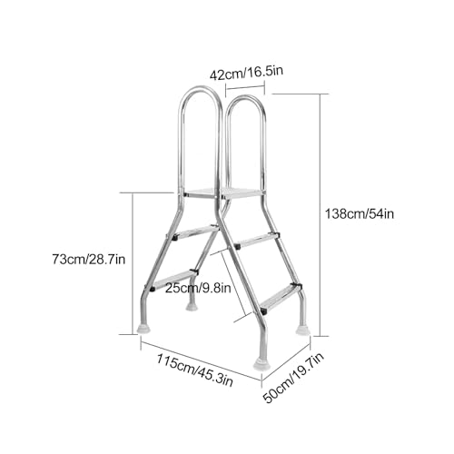 Escalera para piscina elevada de 2 peldaños en acero inoxidable 304 miniatura 3