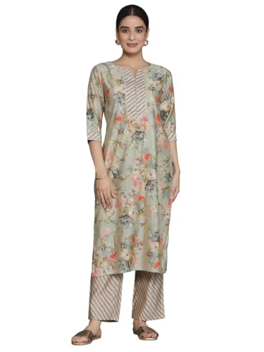 Image of Libas Womens Printed Silk Blend Straight Kurta with Palazzos