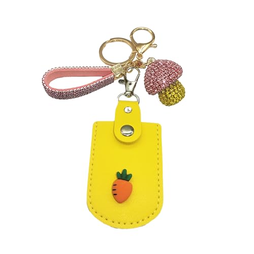 Étui rangement clé USB et porte-clés champignon jaune diamant brillant