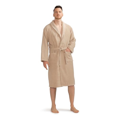 Celodoro Peignoir pour homme et femme en pur coton, beige, L