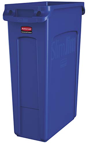 Rubbermaid Commercial Products Slim Jim Plastic Rectangular Recycling Bin/Trash Can with Venting Channels, 23 GAL, Blue, for Kitchens/Classrooms/Offices/Back of House, Pack of 4