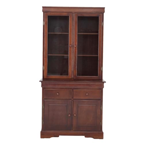 Image of Royaloak Texas American Wooden Crockery Unit 2 Doors | Solid Wood Veneer| Beveled Top Design | Ample Storage | Wooden Knobs