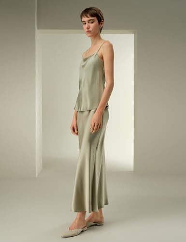 LilySilk 100% Silk Maxi Skirt Slightly Mermaid Design Side Zipper Bottom3