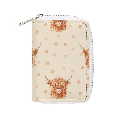 Scottish Highland Cow And Dot Small Business Credit Card Holder Wallet with 20 Card Slots Case Coin Purse Pouch
