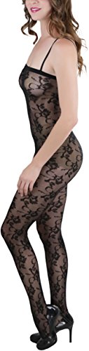 Image of ToBeInStyle Women's Bodystocking Crotchless Peek-A-Boo Fishnet Lace Bodysuit