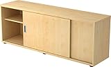 bümö® Sideboard mit Schiebetür | Büro Schiebetürenschrank | Für Aktenordner & Stauraum für Material | Büromöbel | in 12 Farben (Ahorn)
