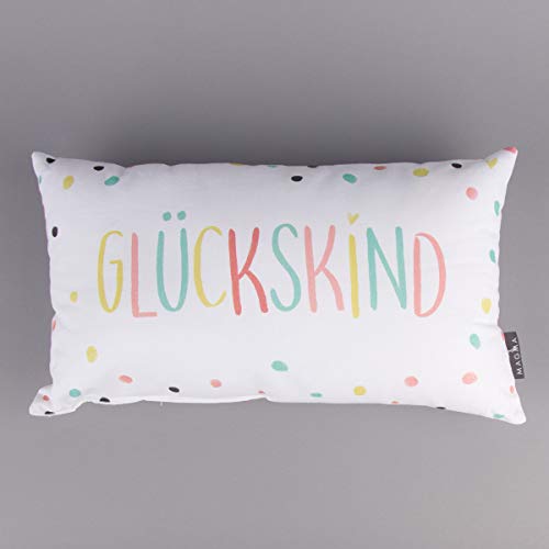 MAGMA Deko Kissen mit Aufschrift Glückskind weiß Pastell 30x50cm