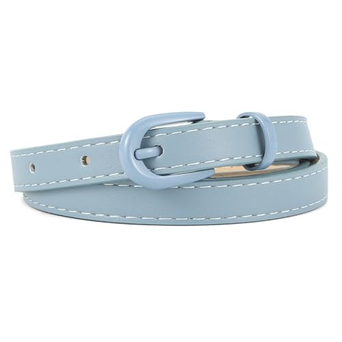 Simple Casual Waist Closing Decorative Alloy Buckle Solid Color Leather Thin Belt Waist Belt Waist Band Pin Buckle Belts(blue)