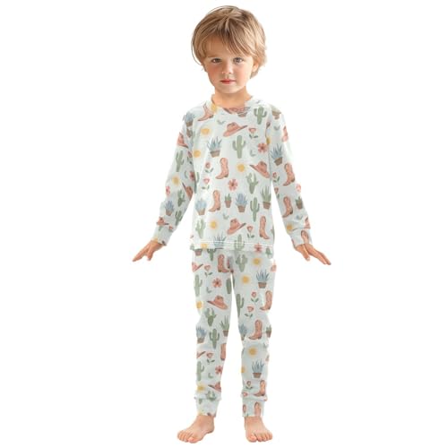 Pajama Sets Long Sleeve Cactus Boots Desert Themed Soft Comfy Sleepwear 2 Piece PJS 3-8T2