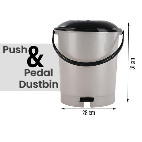 Image of Kuber Industries 10 Ltr Plastic Dustbin for Home with Pedal, Lid & Handle | Dustbin for Kitchen, Bathroom & Office | Garbage Bin for Wet or Dry Waste | Check Dhakkan- White