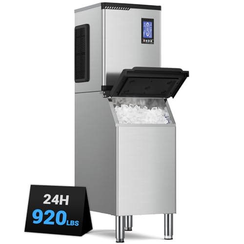 Image of Commercial Ice Machine 920LBS /24H,Storage 550LBS,Large Industrial Ice Maker,Ice Ready in 5-15min,with Self-Cleaning Mode,with Timing Function,30 Levels of Ice Thickness Adjustment,Stainless Steel