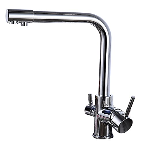 Grifo mezclador frío y caliente con doble manija y caño flexible giratorio