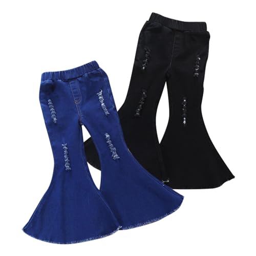 Kids Toddler Girls Denim Bell Bottom Pants Solid Color Skinny Stretchy Long Flare Legging Pants for (Blue, 12-18 Months)3