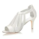  Emily Bridal Sandales à talons hauts en dentelle et bout ouvert - Ecru - ecru, 38 EU