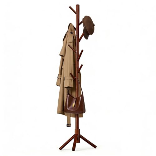 Relaxdays, porte-manteau arborescent, 8 crochets, modulaire, jusqu'à 175 cm, entrée & bureau, pin, brun foncé